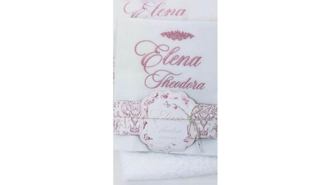 Trusou botez cu animale din jungla si flori exotice roz Toile de Jouy 13